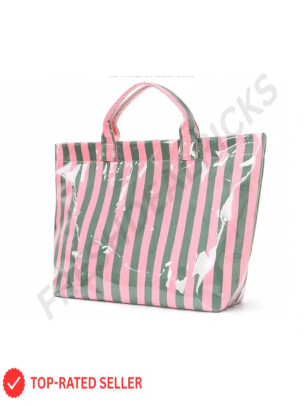 Striped PVC Tote Bag Large Shopping Purse Waterproof Beach